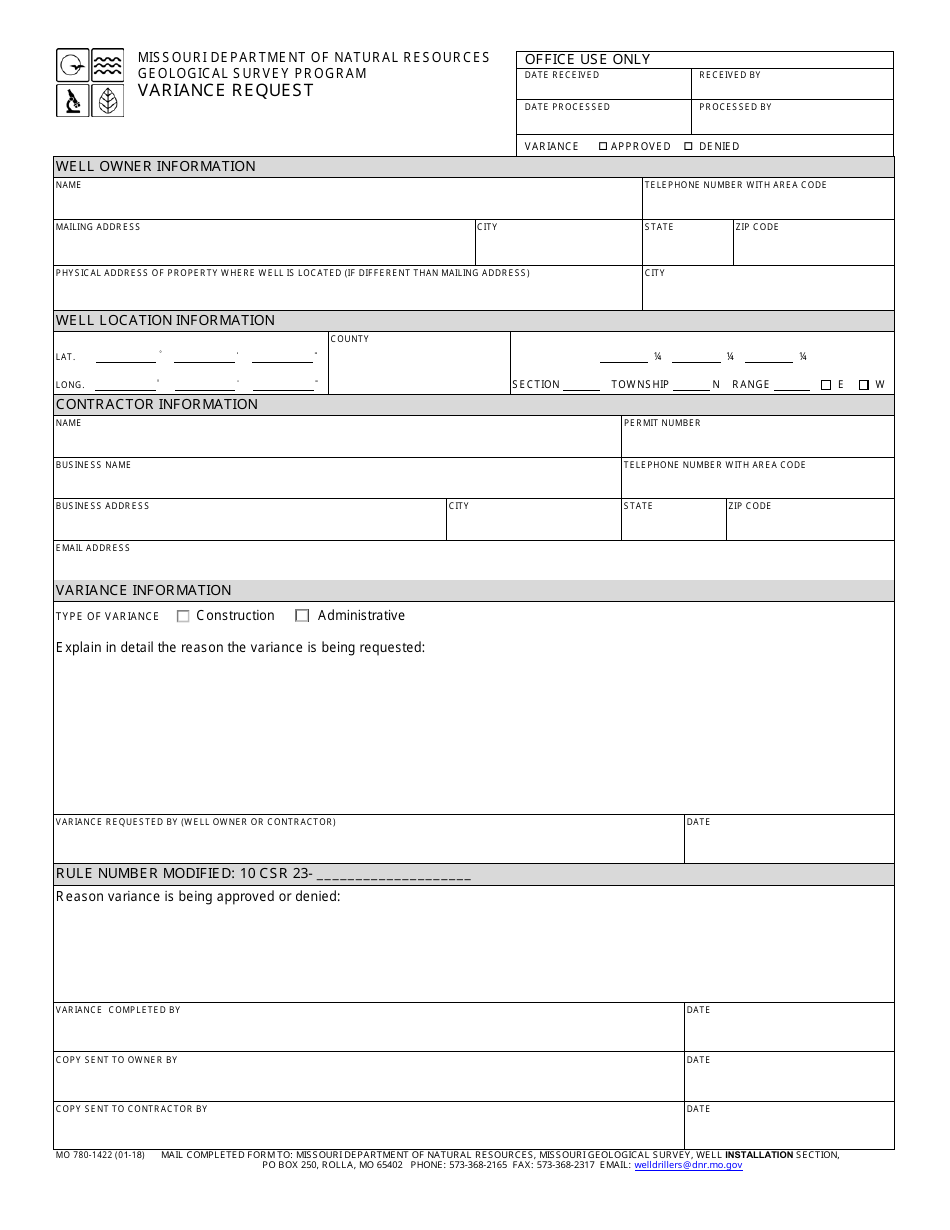 Form MO780-1422 Variance Request - Geological Survey Program - Missouri, Page 1