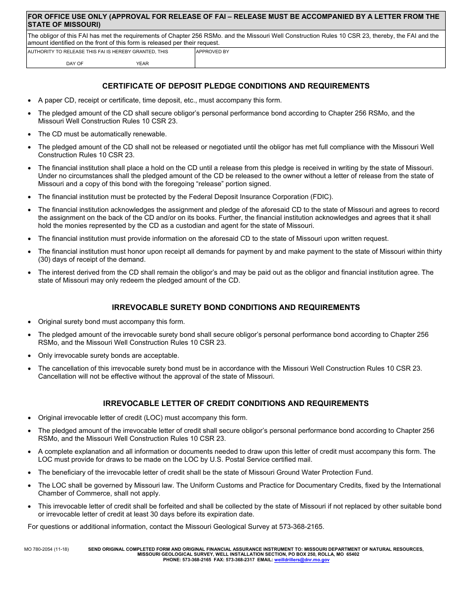 Form MO780-2054 Financial Assurance Instrument Certification - Geological Survey Program - Missouri, Page 2