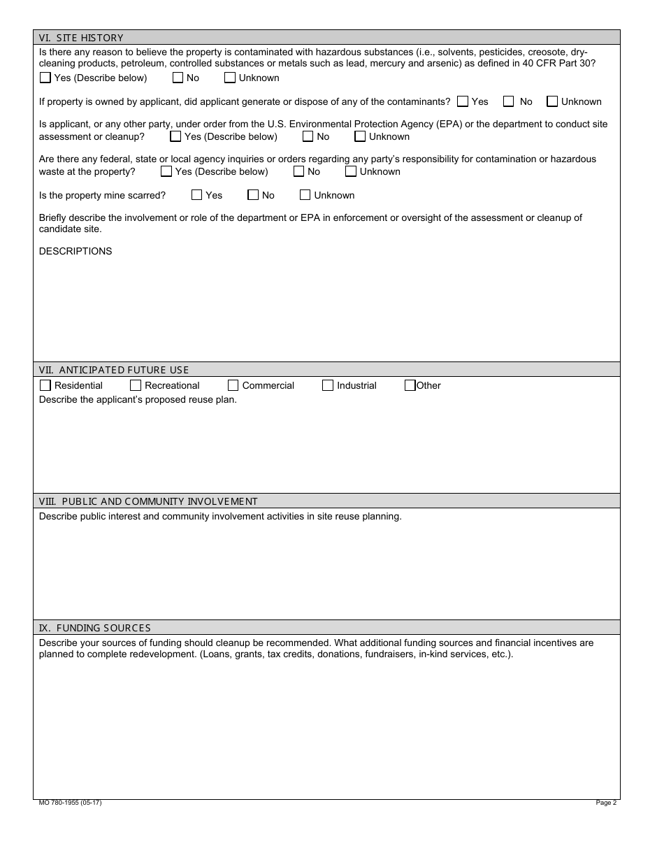 Form MO780-1955 Brownfields Assessment Application - Hazardous Waste Program - Missouri, Page 2