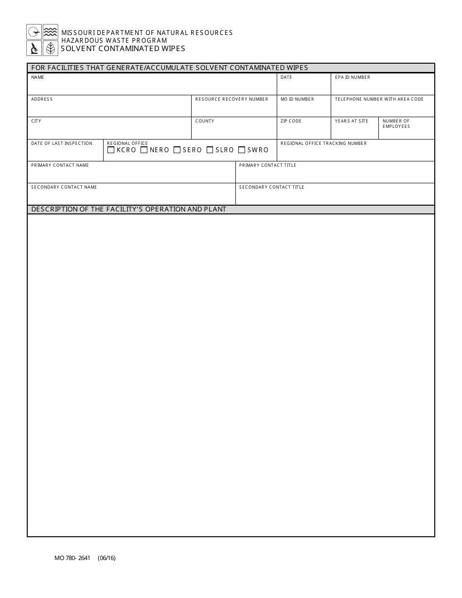 Form MO780-2641 Solvent Contaminated Wipes - Hazardous Waste Program - Missouri, Page 1