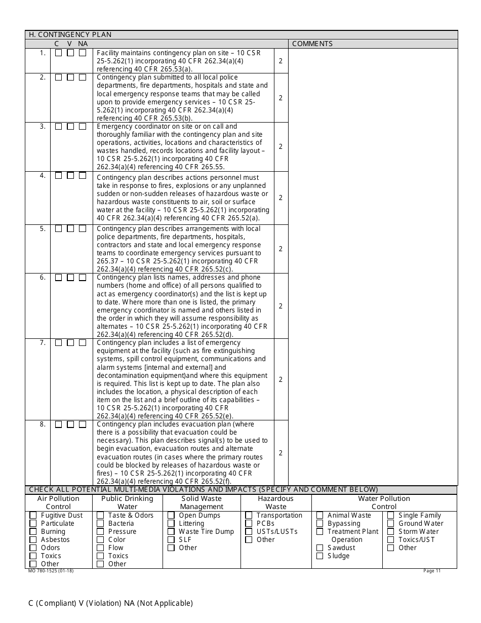 Form MO780-1525 Large Quantity Generator Inspection Checklist - Hazardous Waste Program - Missouri, Page 11