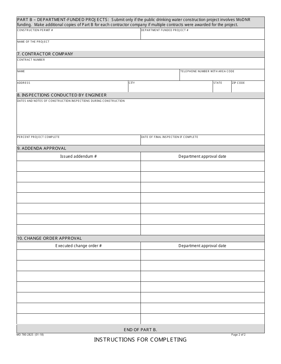 Form MO780-2825 Public Drinking Water Construction Statement of Work Completed - Water Protection Program - Missouri, Page 2