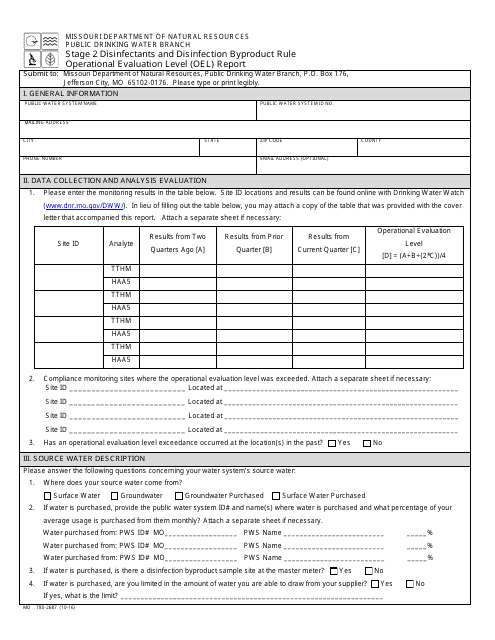 Form MO780-2687 Stage 2 Disinfectants and Disinfection Byproduct Rule Operational Evaluation Level (Oel) Report - Missouri