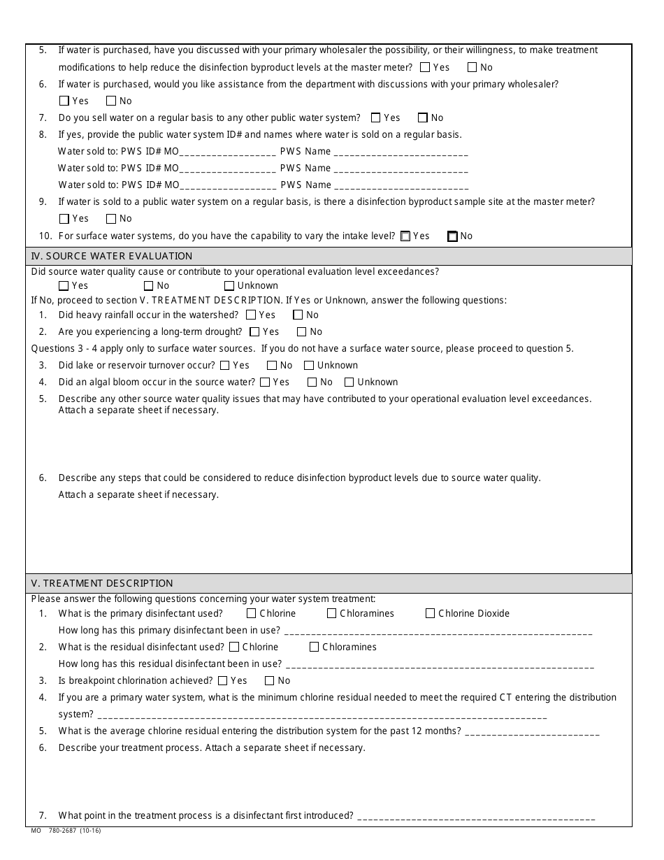 Form MO780-2687 Stage 2 Disinfectants and Disinfection Byproduct Rule Operational Evaluation Level (Oel) Report - Missouri, Page 2