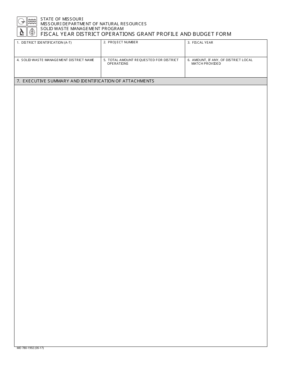 Form MO780-1992 Fiscal Year District Operations Grant Profile and Budget Form - Solid Waste Management Program - Missouri, Page 1