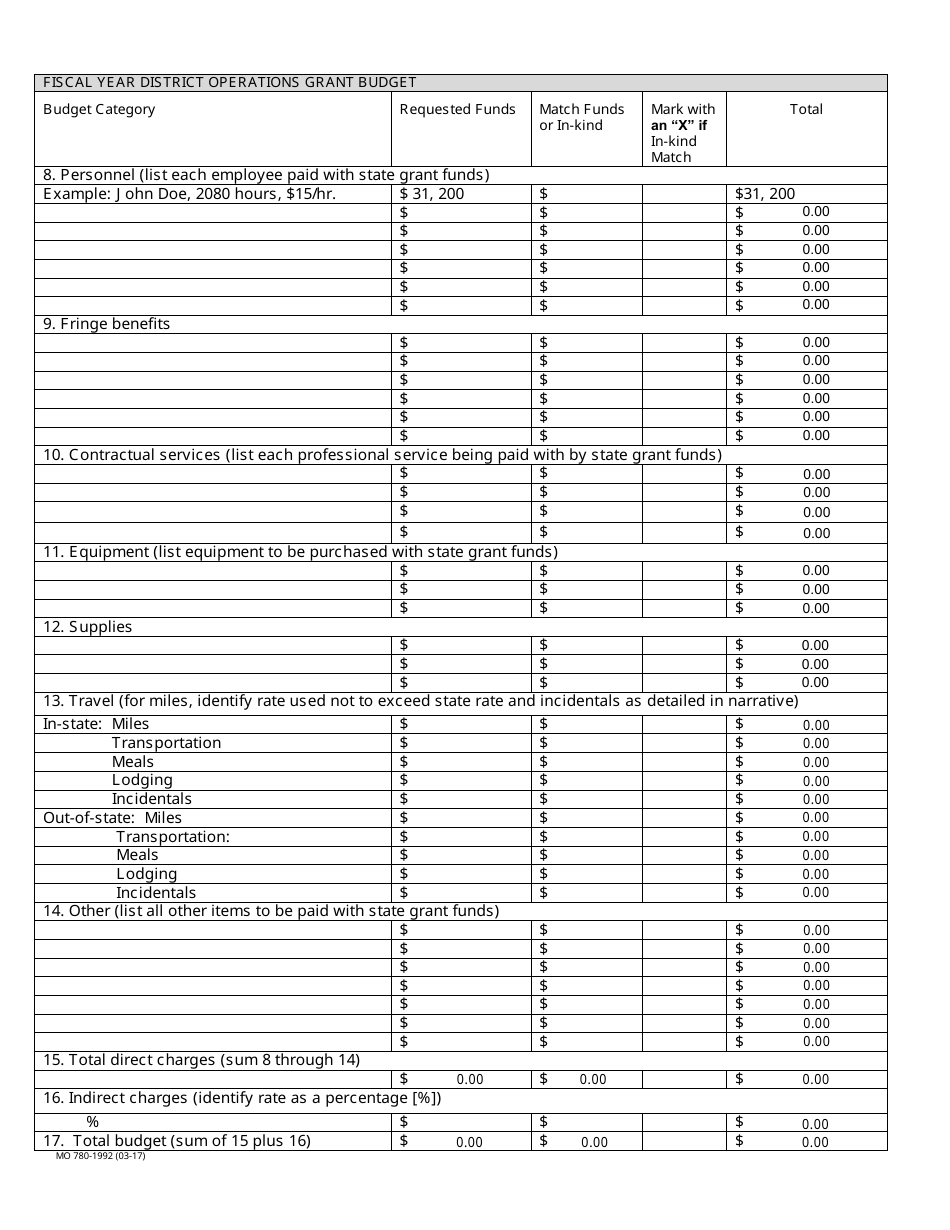 Form MO780-1992 Fiscal Year District Operations Grant Profile and Budget Form - Solid Waste Management Program - Missouri, Page 2