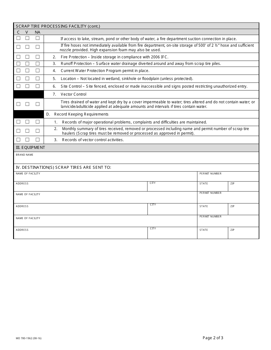 Form MO780-1962 Scrap Tire Processor Inspection Checklist - Solid Waste Management Program - Missouri, Page 2
