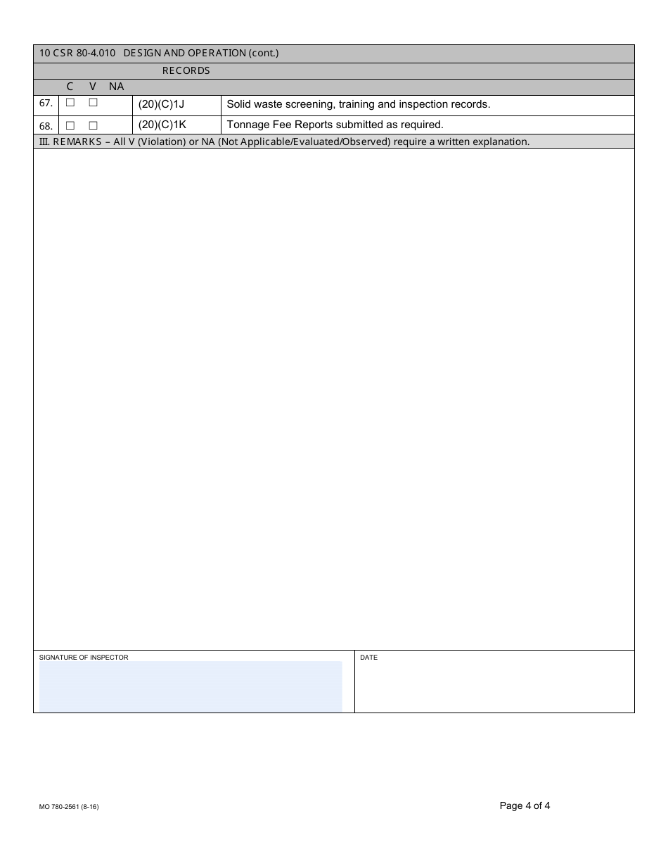 Form MO780-2561 Active Demolition Landfill Inspection Checklist - Solid Waste Management Program - Missouri, Page 4