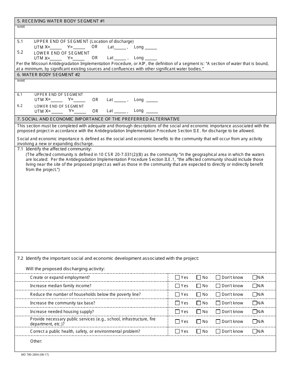 Form MO780-2804 Antidegradation Review Submittal Attachment E: Tier 2 - Significant Degradation Using Departments Alternatives Analysis for Domestic Wastewater Facilities With Design Flow Less Than 10,000 Gallons Per Day - Missouri, Page 2