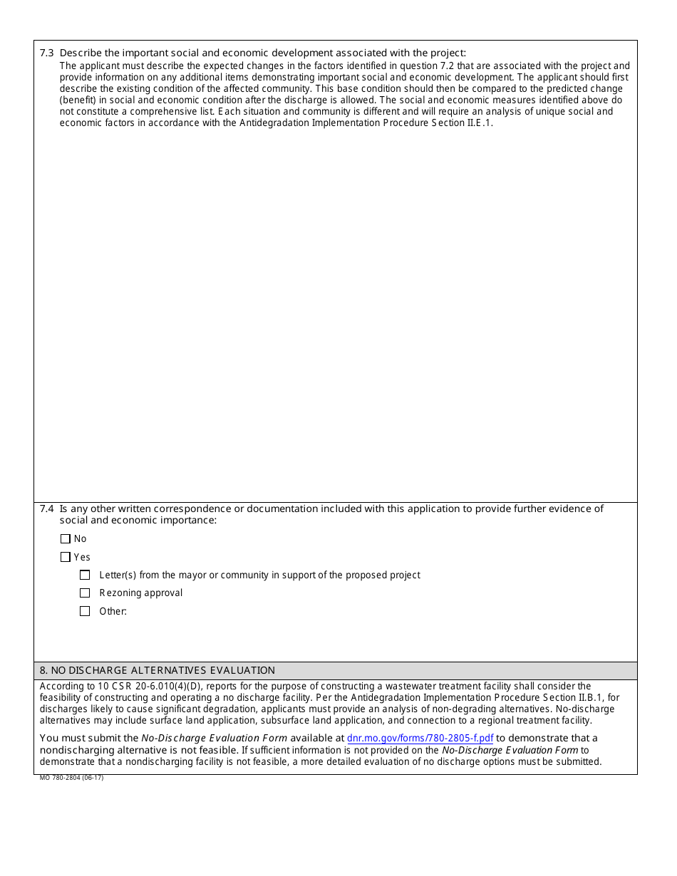 Form MO780-2804 Antidegradation Review Submittal Attachment E: Tier 2 - Significant Degradation Using Departments Alternatives Analysis for Domestic Wastewater Facilities With Design Flow Less Than 10,000 Gallons Per Day - Missouri, Page 3