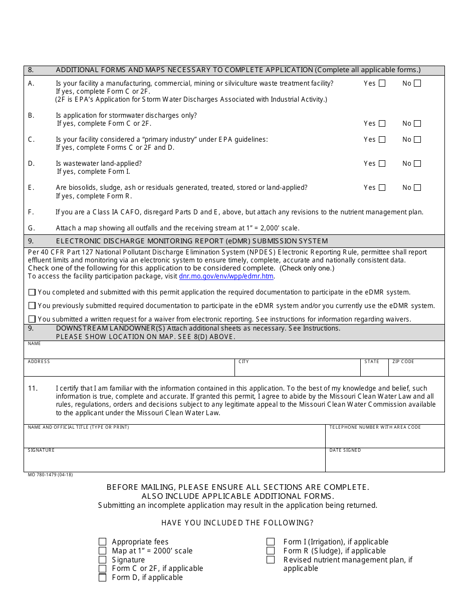 Form MO780-1479 (A) Application for Nondomestic Permit Under Missouri Clean Water Law - Water Protection Program - Missouri, Page 2