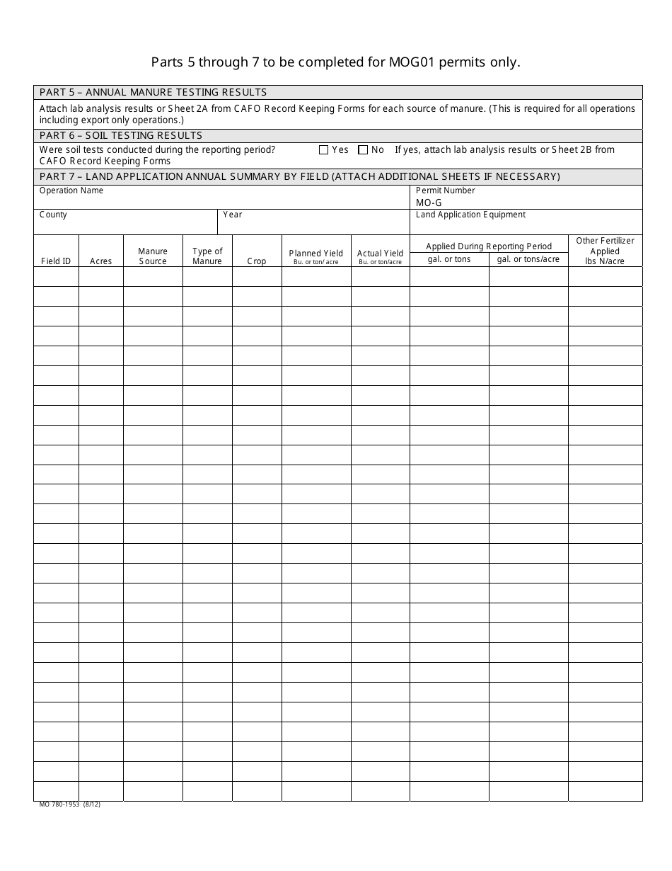 Form MO780-1953 Concentrated Animal Feeding Operation Annual Report - Water Protection Program - Missouri, Page 2