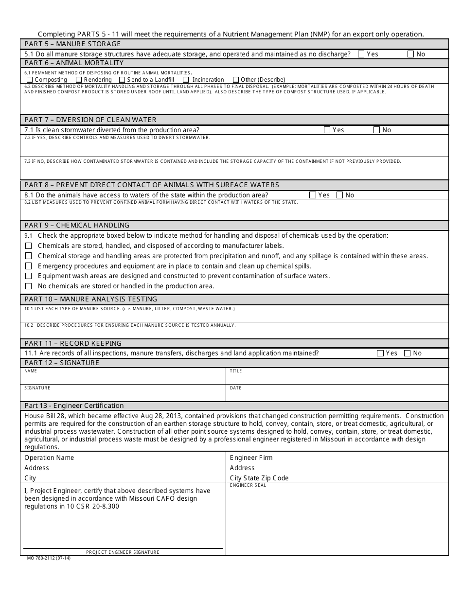 Form MO780-2112 (W) Concentrated Animal Feeding Operation (Cafo) Operating Permit Application - Water Protection Program - Missouri, Page 2