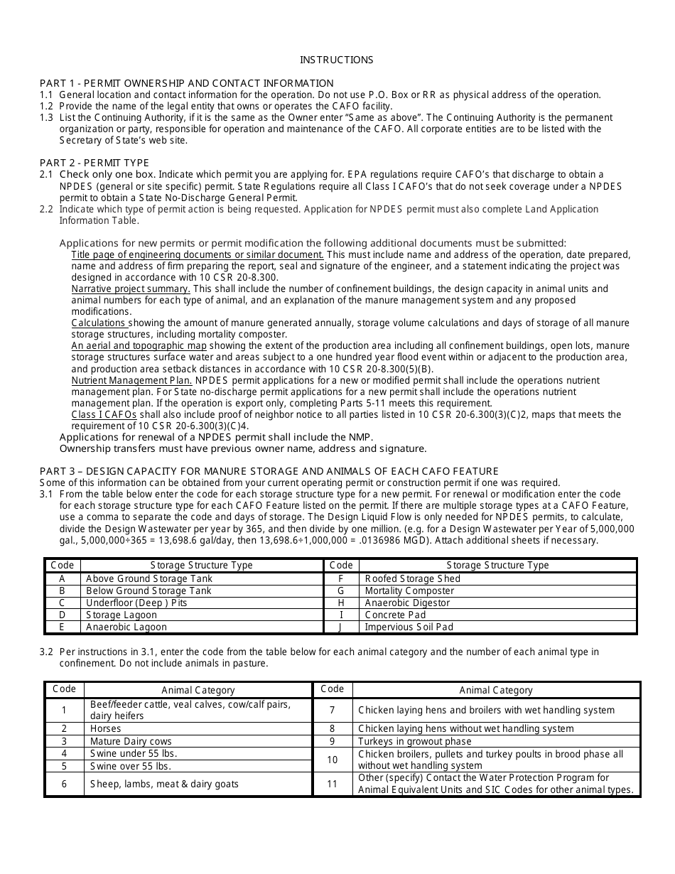 Form MO780-2112 (W) Concentrated Animal Feeding Operation (Cafo) Operating Permit Application - Water Protection Program - Missouri, Page 5