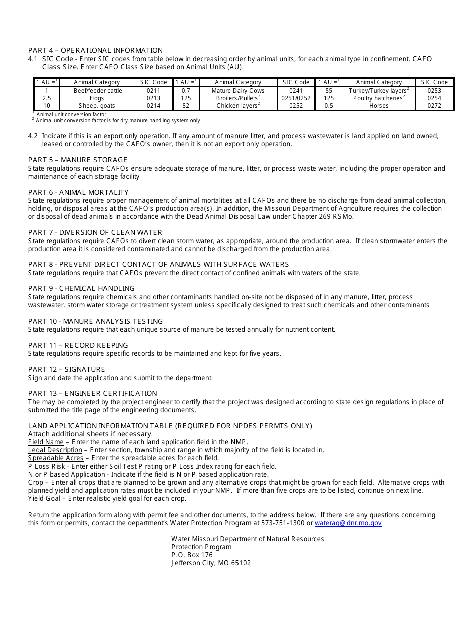 Form MO780-2112 (W) Concentrated Animal Feeding Operation (Cafo) Operating Permit Application - Water Protection Program - Missouri, Page 6