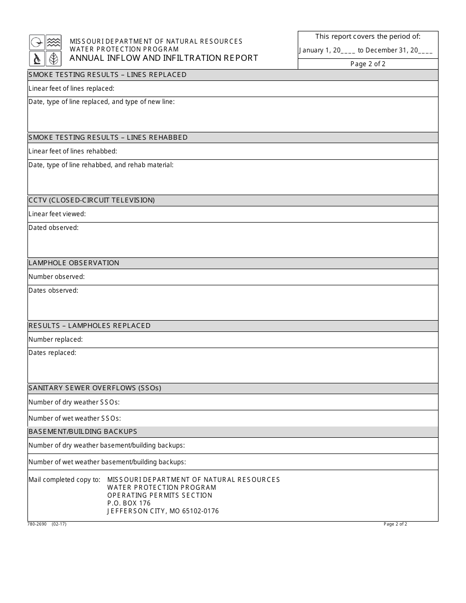 Form MO780-2690 Annual Inflow and Infiltration Report - Water Protection Program - Missouri, Page 2