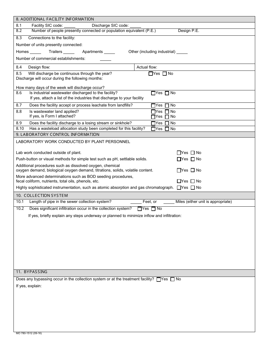 Form MO780-1512 (B) Application for Operating Permit for Facilities That Receive Primarily Domestic Waste and Have a Design Flow Less Than or Equal to 100,000 Gallons Per Day - Missouri, Page 3