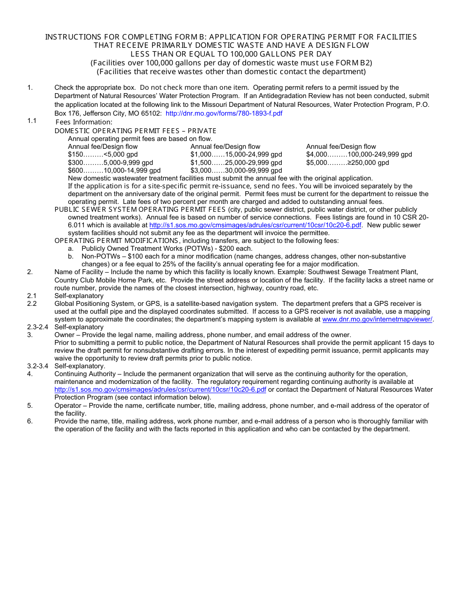 Form MO780-1512 (B) Application for Operating Permit for Facilities That Receive Primarily Domestic Waste and Have a Design Flow Less Than or Equal to 100,000 Gallons Per Day - Missouri, Page 5