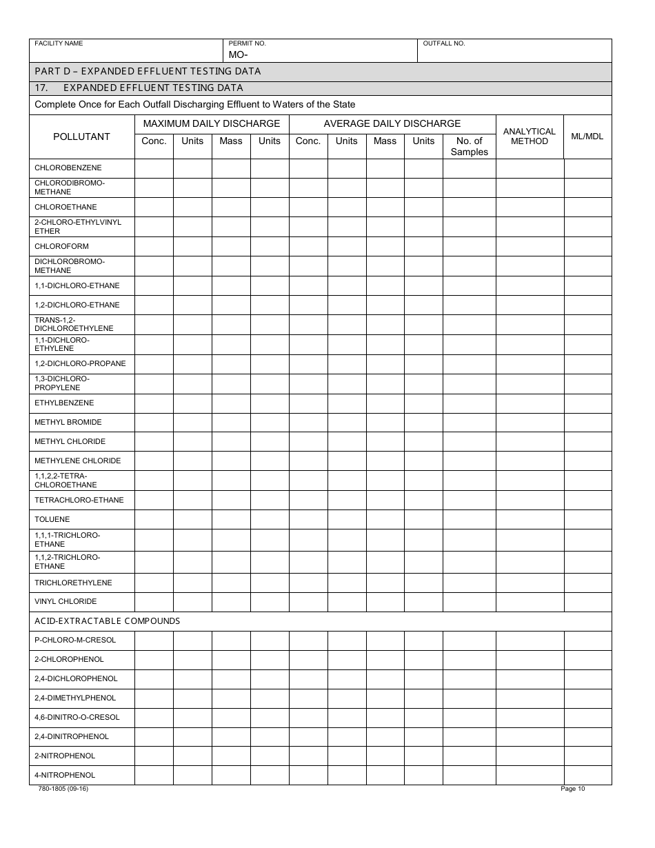 Form B2 (MO780-1805) Application for Operating Permit for Facilities That Receive Primarily Domestic Waste and Have a Design Flow More Than 100,000 Gallons Per Day - Water Protection Program - Missouri, Page 10