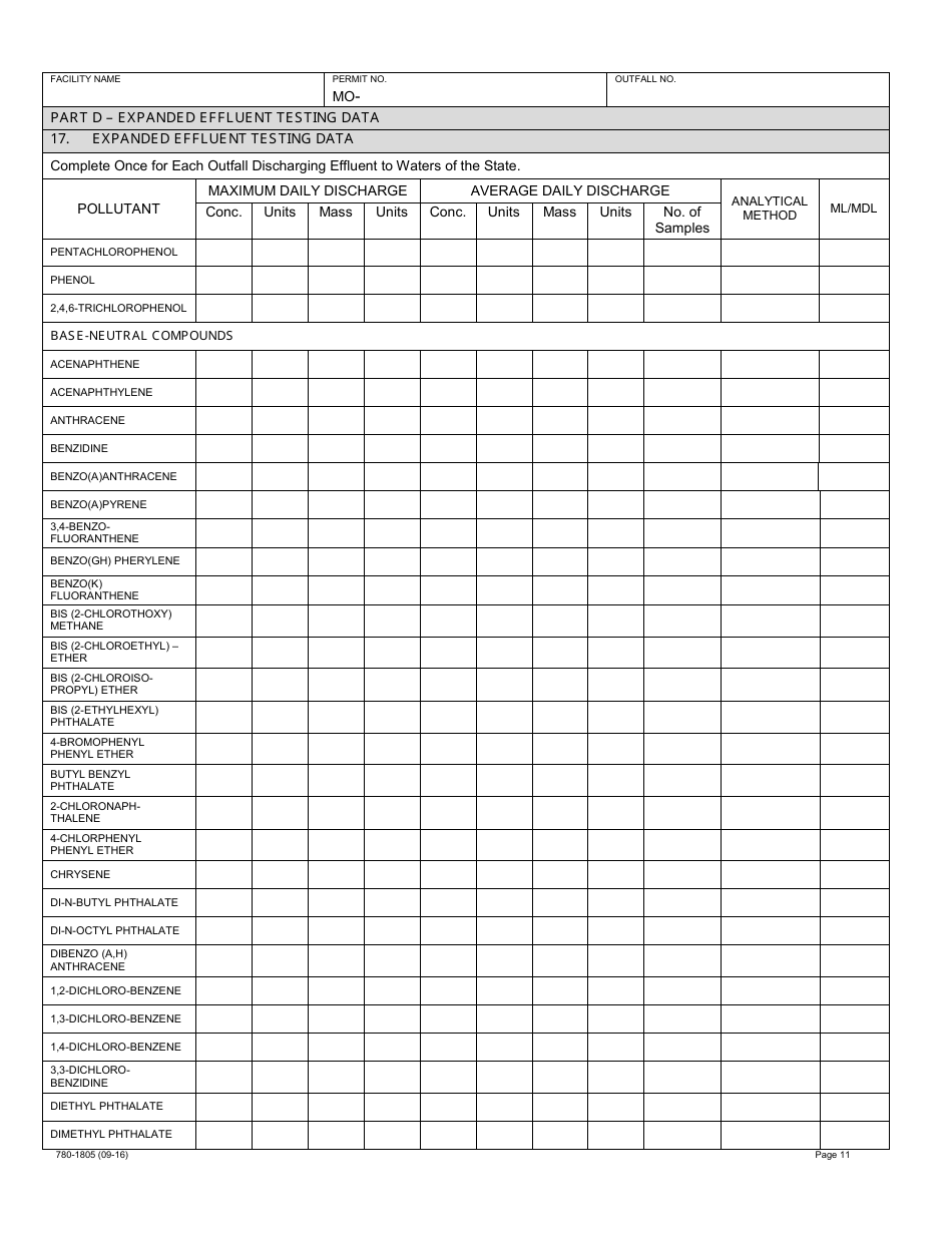 Form B2 (MO780-1805) Application for Operating Permit for Facilities That Receive Primarily Domestic Waste and Have a Design Flow More Than 100,000 Gallons Per Day - Water Protection Program - Missouri, Page 11