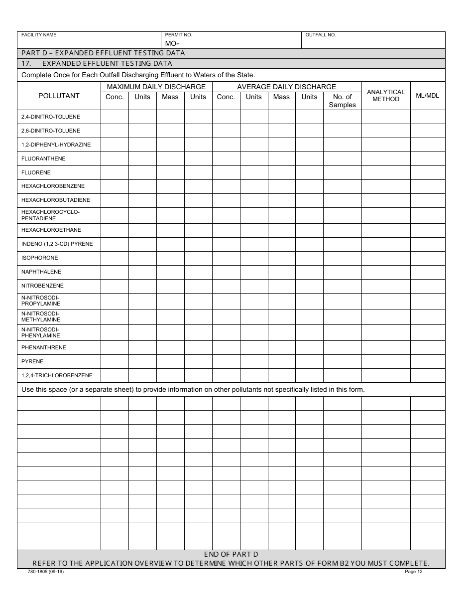 Form B2 (MO780-1805) Application for Operating Permit for Facilities That Receive Primarily Domestic Waste and Have a Design Flow More Than 100,000 Gallons Per Day - Water Protection Program - Missouri, Page 12