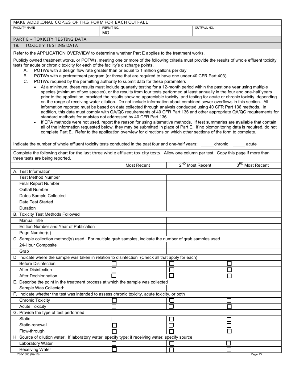 Form B2 (MO780-1805) Application for Operating Permit for Facilities That Receive Primarily Domestic Waste and Have a Design Flow More Than 100,000 Gallons Per Day - Water Protection Program - Missouri, Page 13