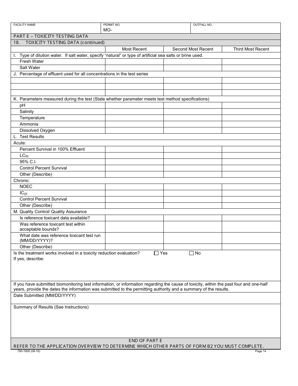 Form B2 (MO780-1805) Application for Operating Permit for Facilities That Receive Primarily Domestic Waste and Have a Design Flow More Than 100,000 Gallons Per Day - Water Protection Program - Missouri, Page 14