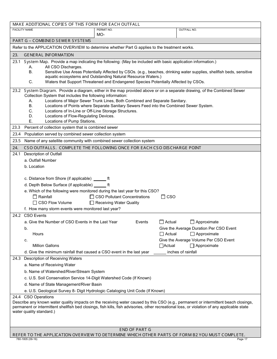 Form B2 (MO780-1805) Application for Operating Permit for Facilities That Receive Primarily Domestic Waste and Have a Design Flow More Than 100,000 Gallons Per Day - Water Protection Program - Missouri, Page 17