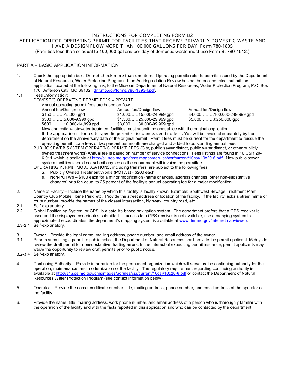 Form B2 (MO780-1805) Application for Operating Permit for Facilities That Receive Primarily Domestic Waste and Have a Design Flow More Than 100,000 Gallons Per Day - Water Protection Program - Missouri, Page 18