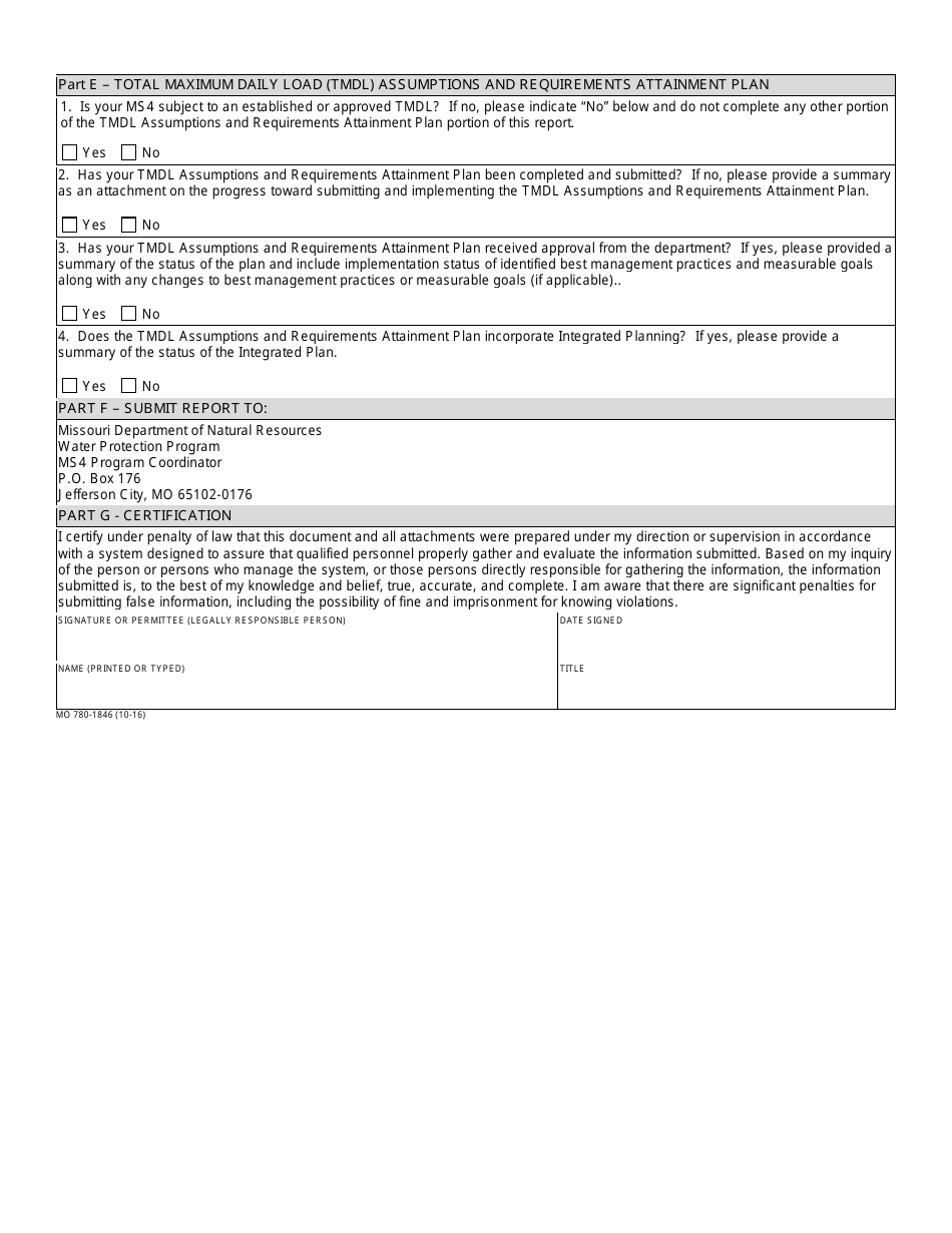 Form MO780-1846 Municipal Separate Storm Sewer System (Ms4) Stormwater Management Plan Report - Water Protection Program - Missouri, Page 3