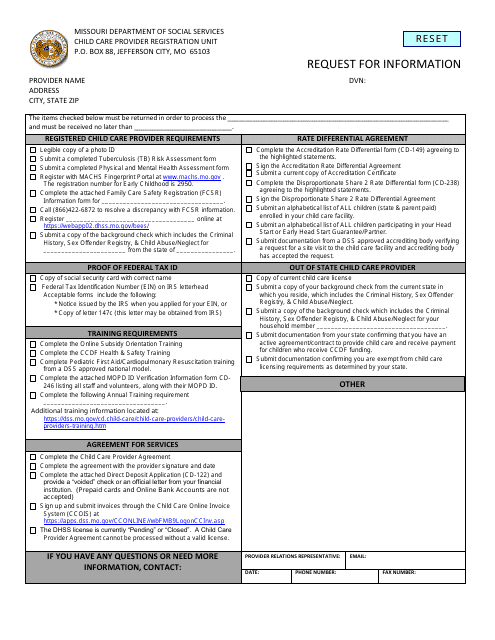 Form CD-148 Request for Information - Missouri