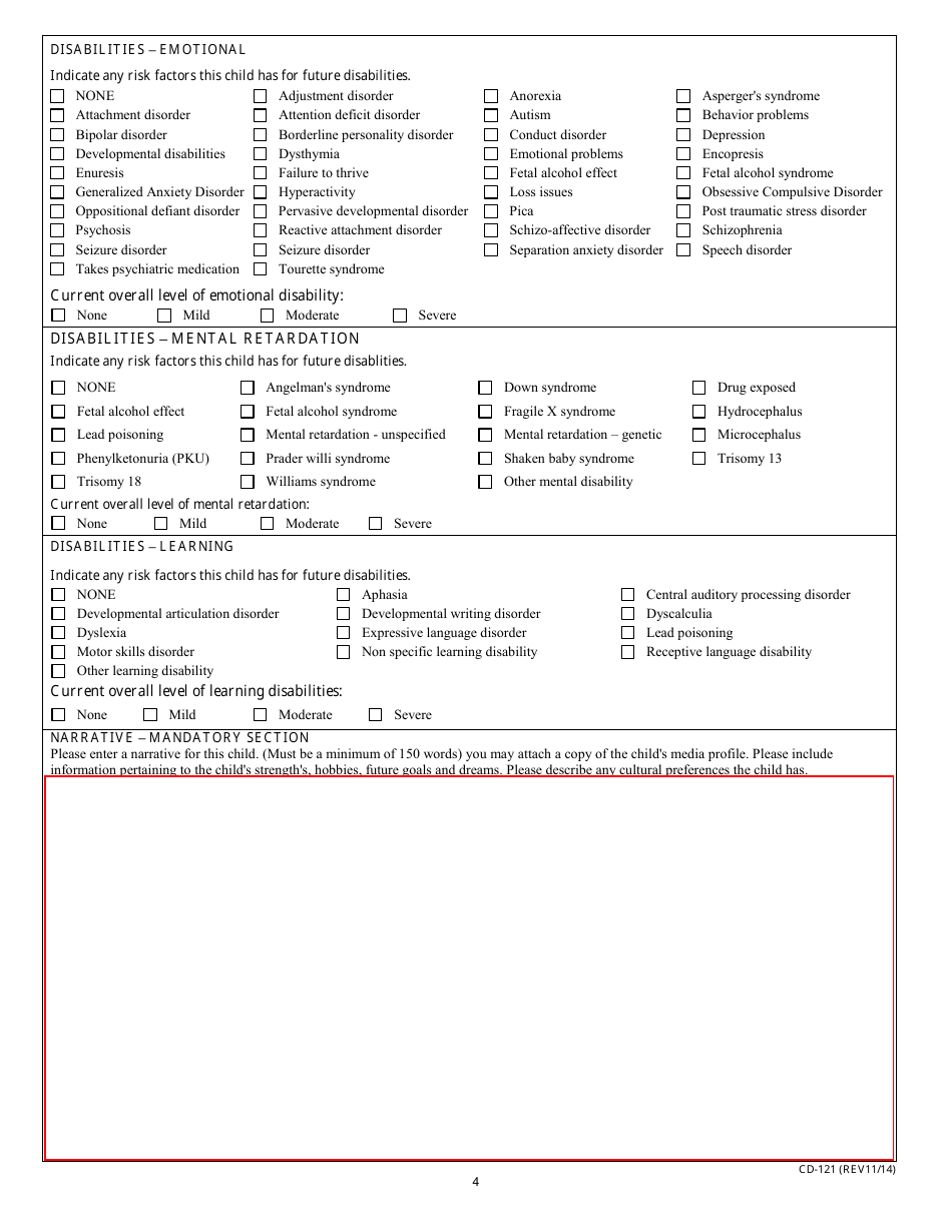 Form CD-121 Missouri Waiting Child Registration - Missouri, Page 4