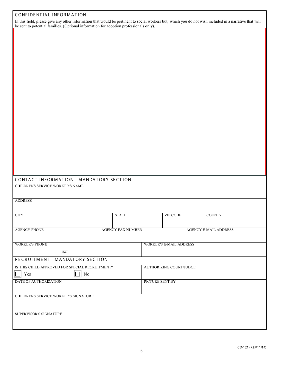Form CD-121 Missouri Waiting Child Registration - Missouri, Page 5