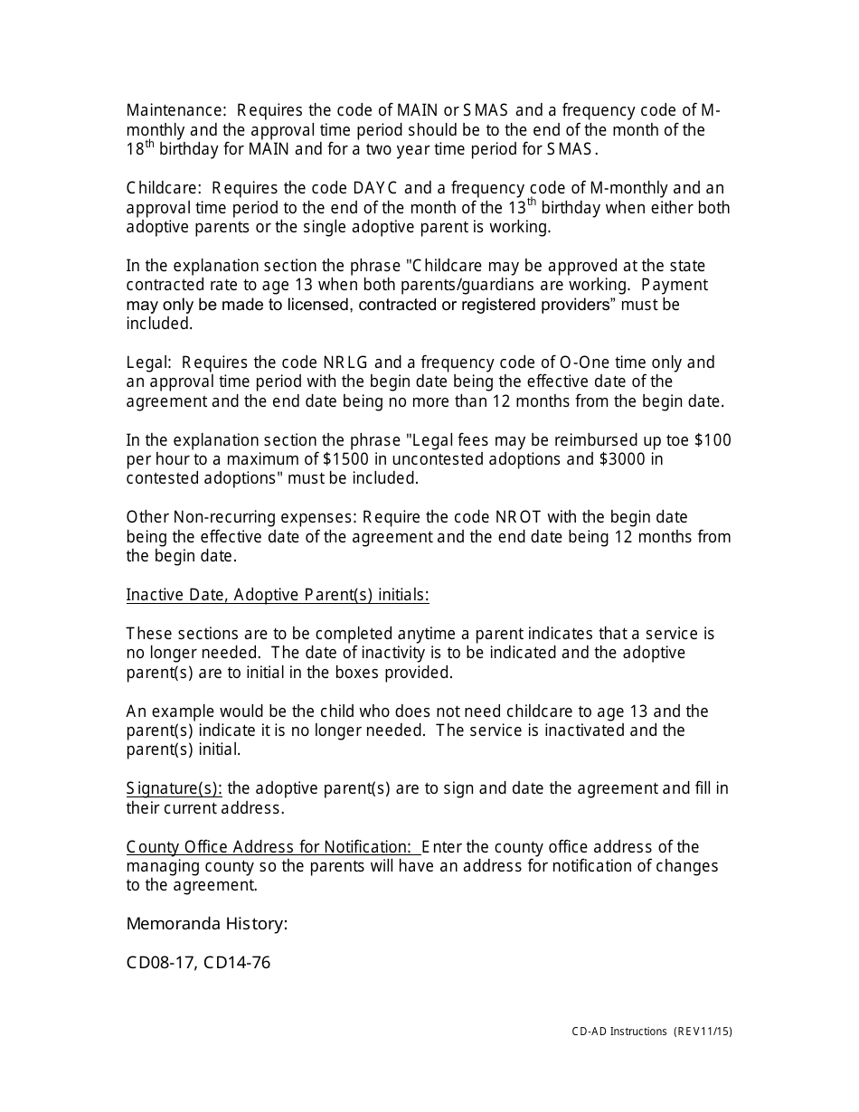 Instructions for Form CD-AD Adoption Subsidy Agreement - Missouri, Page 4