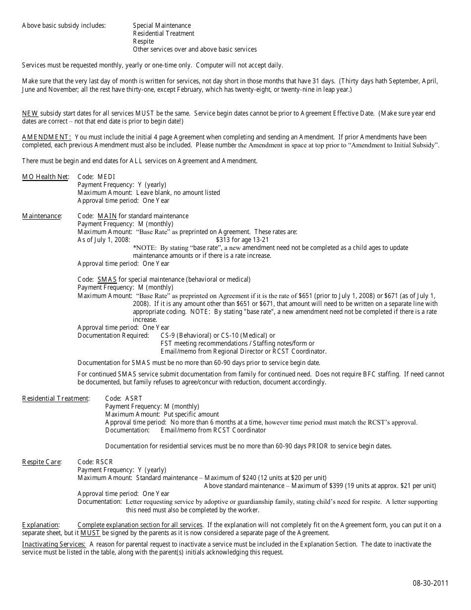 Missouri Adoption Subsidy 18+ One Year Agreement Checklist Form - Fill 