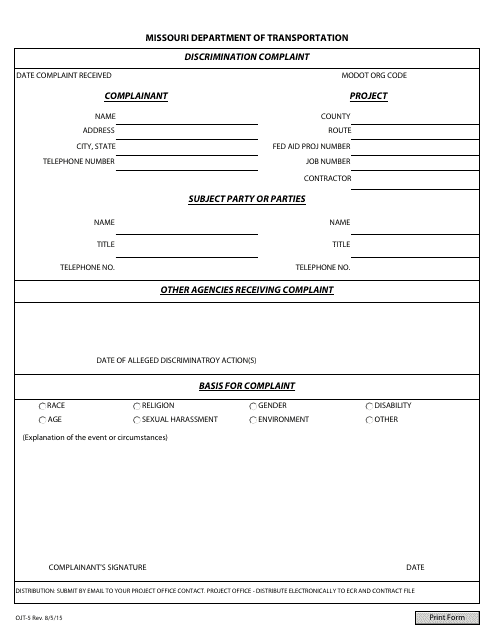Form OJT-5 - Fill Out, Sign Online and Download Fillable PDF, Missouri ...