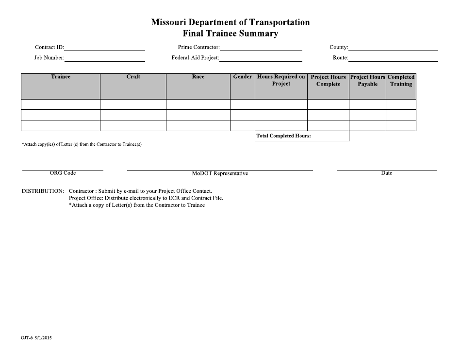 Form OJT-6 Final Trainee Summary - Missouri, Page 1