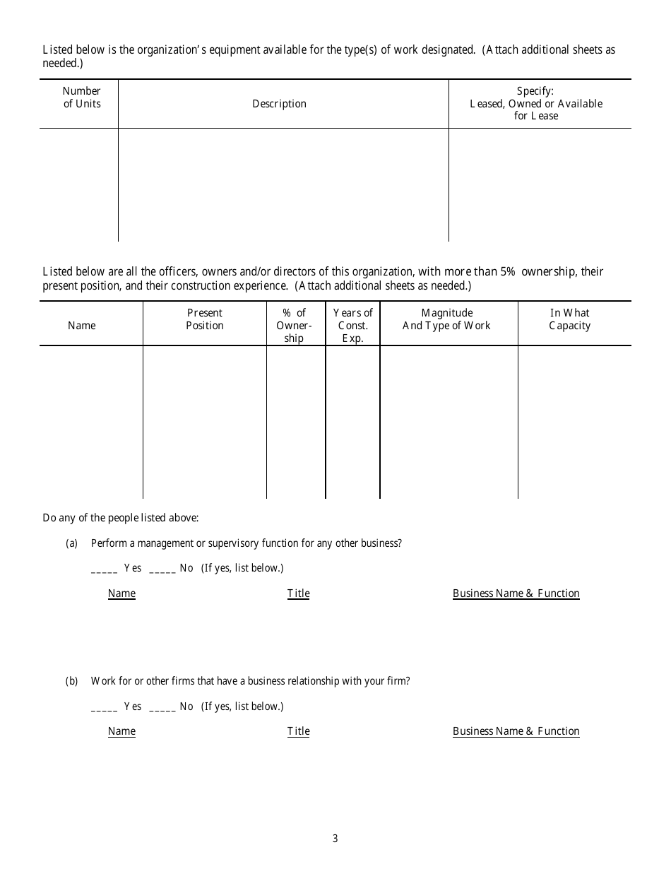 Prequalification Contractor Questionnaire Form - Missouri, Page 3