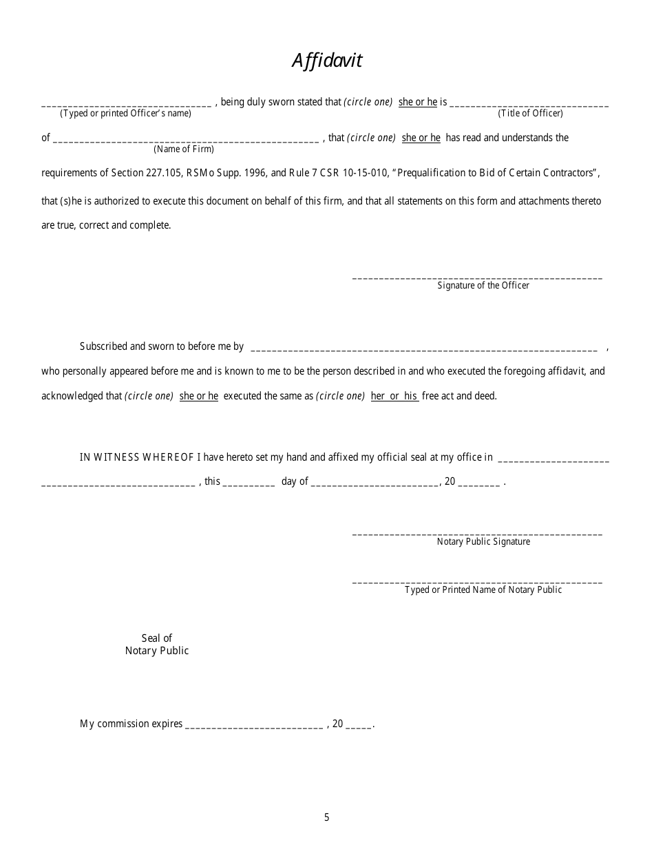 Prequalification Contractor Questionnaire Form - Missouri, Page 5