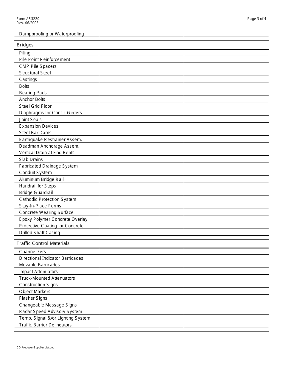 Form AS3220 Producer / Supplier List - Missouri, Page 3