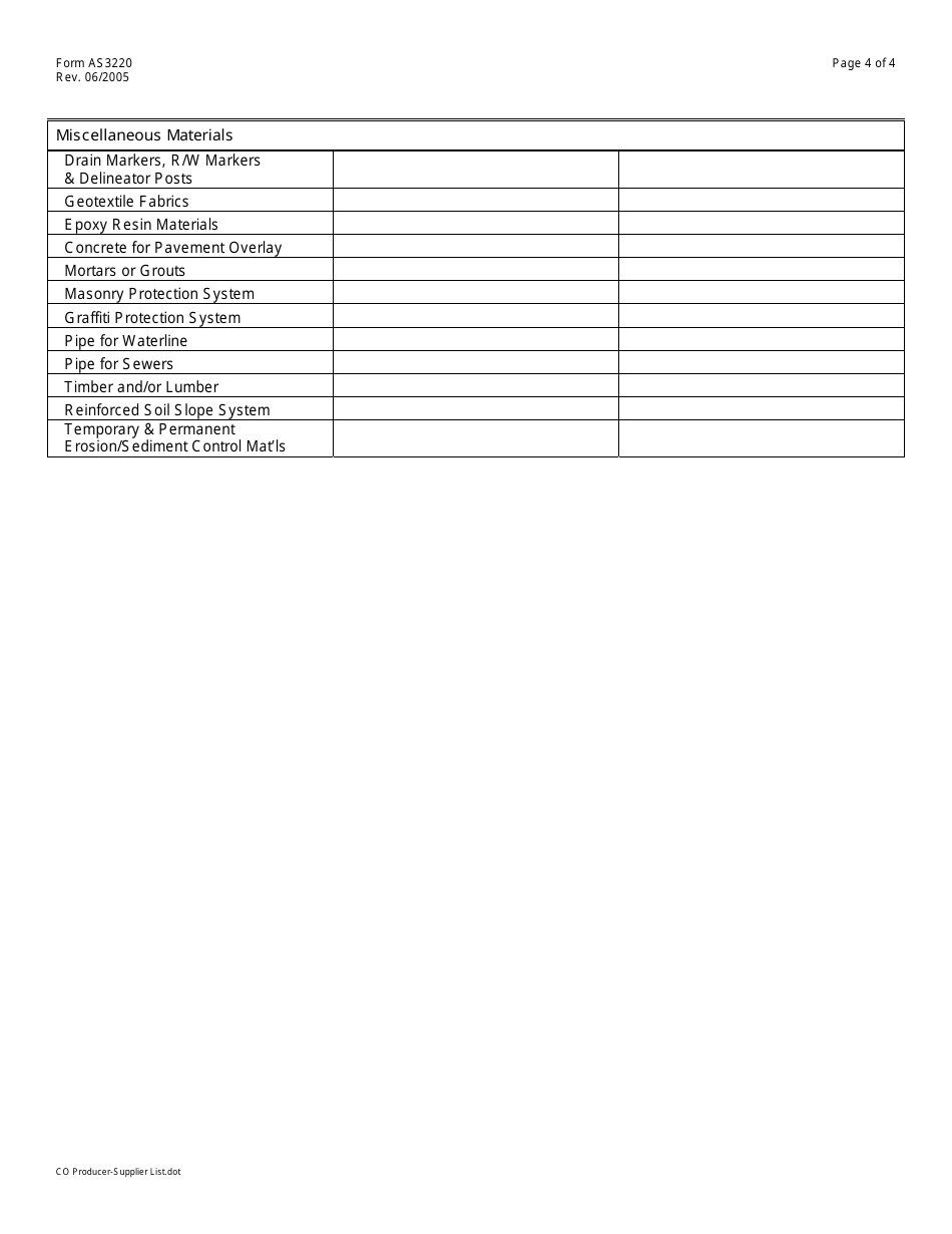 Form AS3220 Producer / Supplier List - Missouri, Page 4