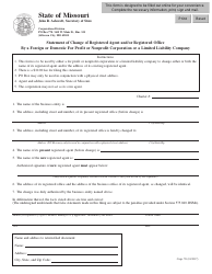 Document preview: Form CORP.59 Statement of Change of Registered Agent and/or Registered Office by a Foreign or Domestic for Profit or Nonprofit Corporation or a Limited Liability Company - Missouri