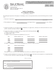 Form CORP.53A Articles of Amendment for a Nonprofit Corporation - Missouri