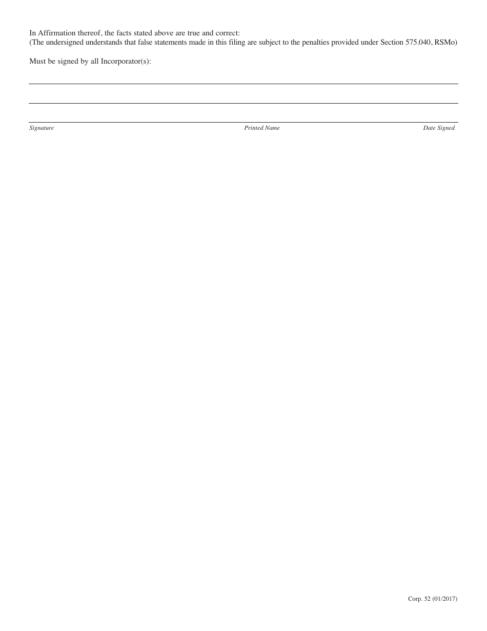 Form CORP.52 Articles of Incorporation of a Nonprofit Corporation - Missouri, Page 5