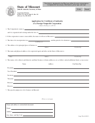 Document preview: Form CORP.55A Application for Certificate of Authority of a Foreign Nonprofit Corporation - Missouri