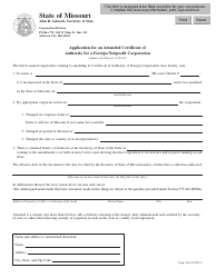 Document preview: Form CORP.52A Application for an Amended Certificate of Authority for a Foreign Nonprofit Corporation - Missouri
