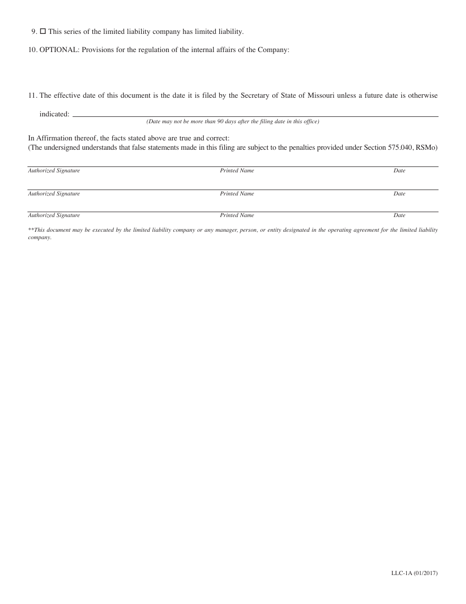 Form Llc 1a Fill Out Sign Online And Download Fillable Pdf Missouri Templateroller