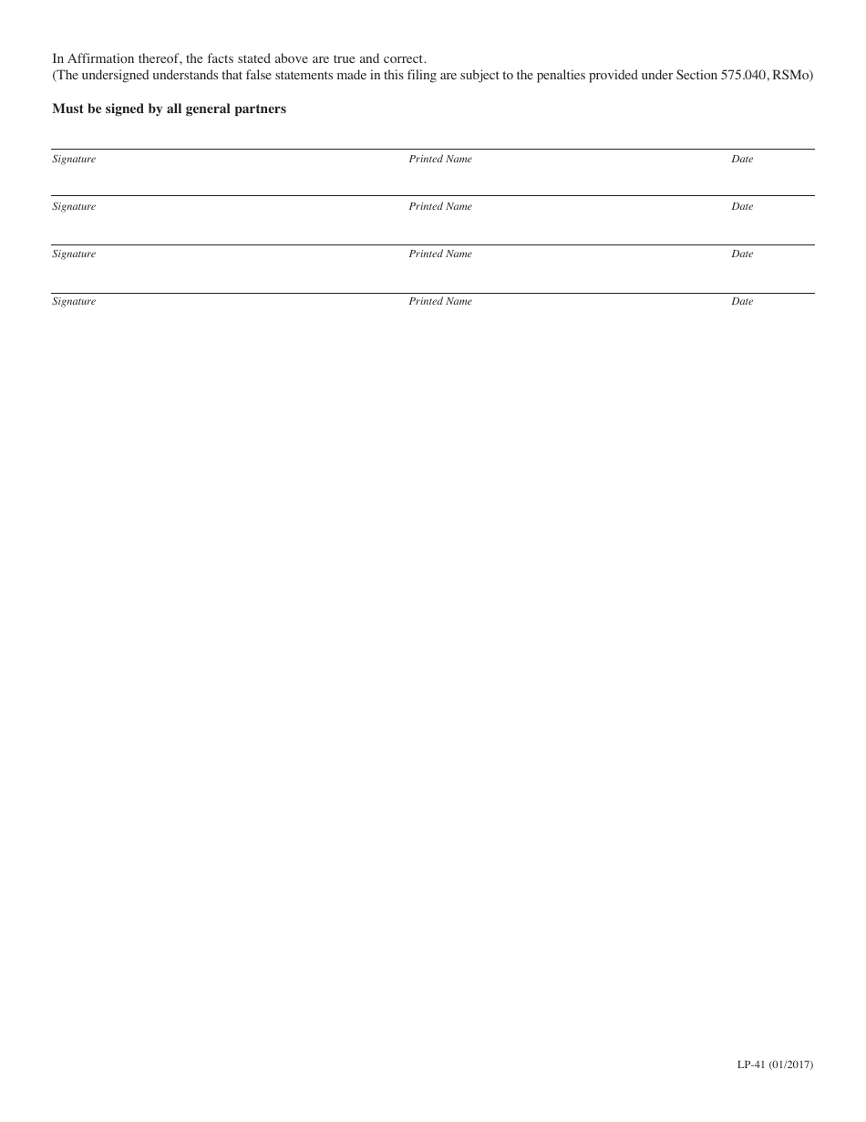 Form LP-41 Certificate of Limited Partnership - Missouri, Page 2