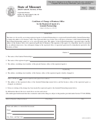 Form LP-10 &quot;Certificate of Change of Business Office by the Registered Agent of a Limited Partnership&quot; - Missouri