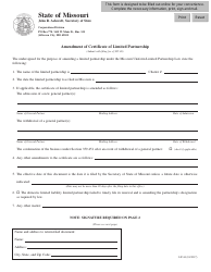 Form LP-44 Amendment of Certificate of Limited Partnership - Missouri